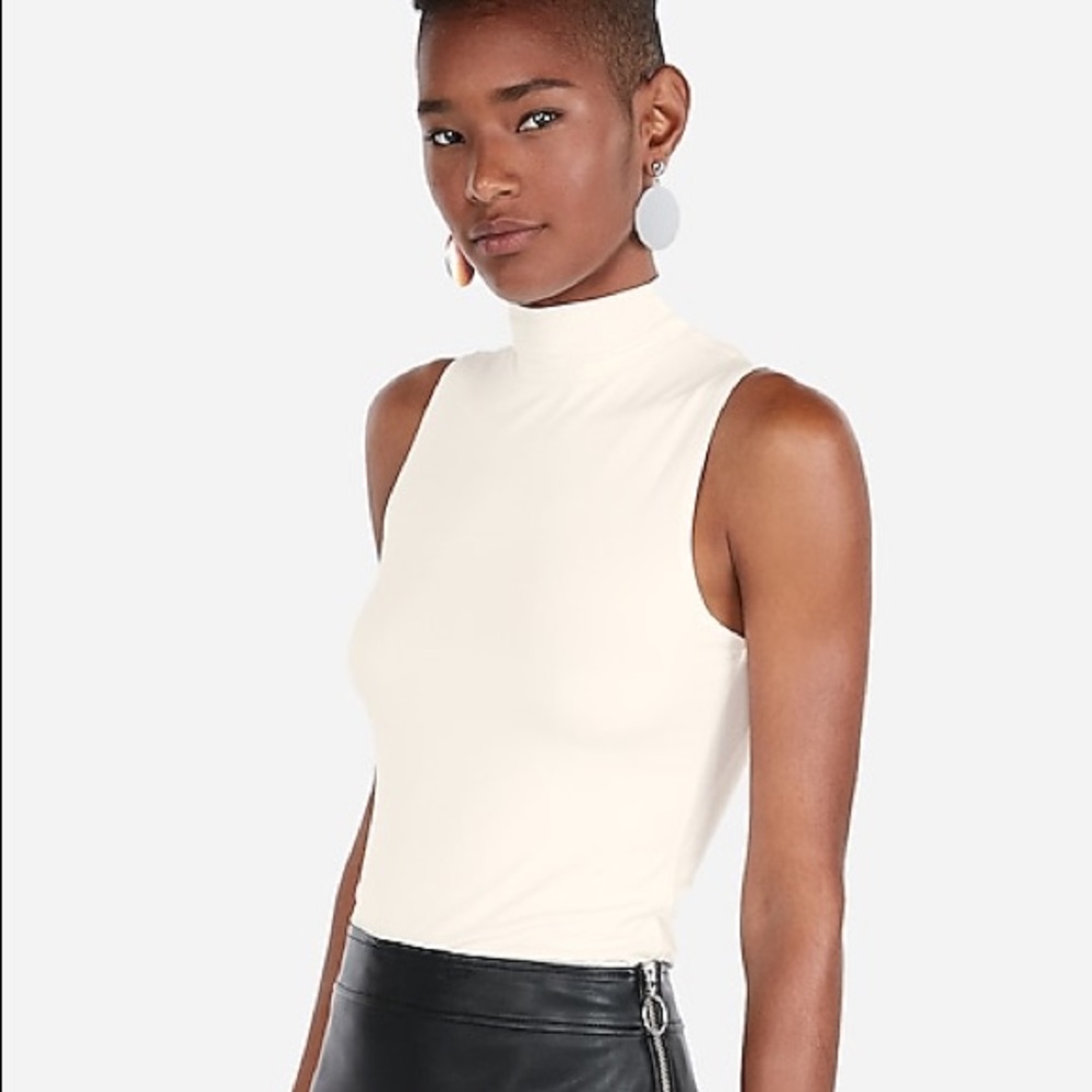 EXPRESS White Mock Neck Tank Top